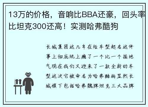 13万的价格，音响比BBA还豪，回头率比坦克300还高！实测哈弗酷狗