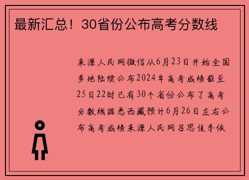 最新汇总！30省份公布高考分数线