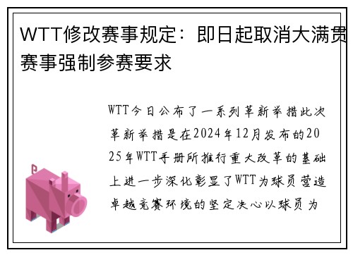 WTT修改赛事规定：即日起取消大满贯赛事强制参赛要求