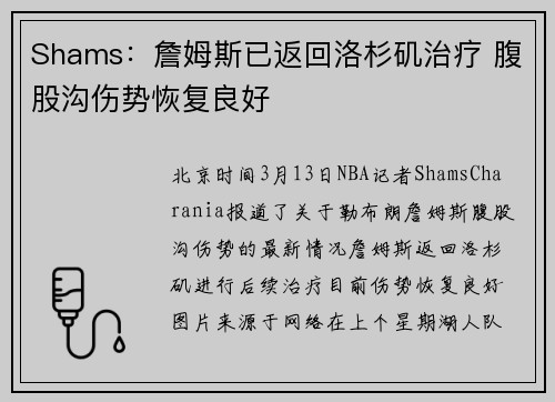 Shams：詹姆斯已返回洛杉矶治疗 腹股沟伤势恢复良好