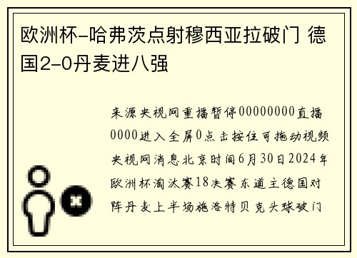 欧洲杯-哈弗茨点射穆西亚拉破门 德国2-0丹麦进八强